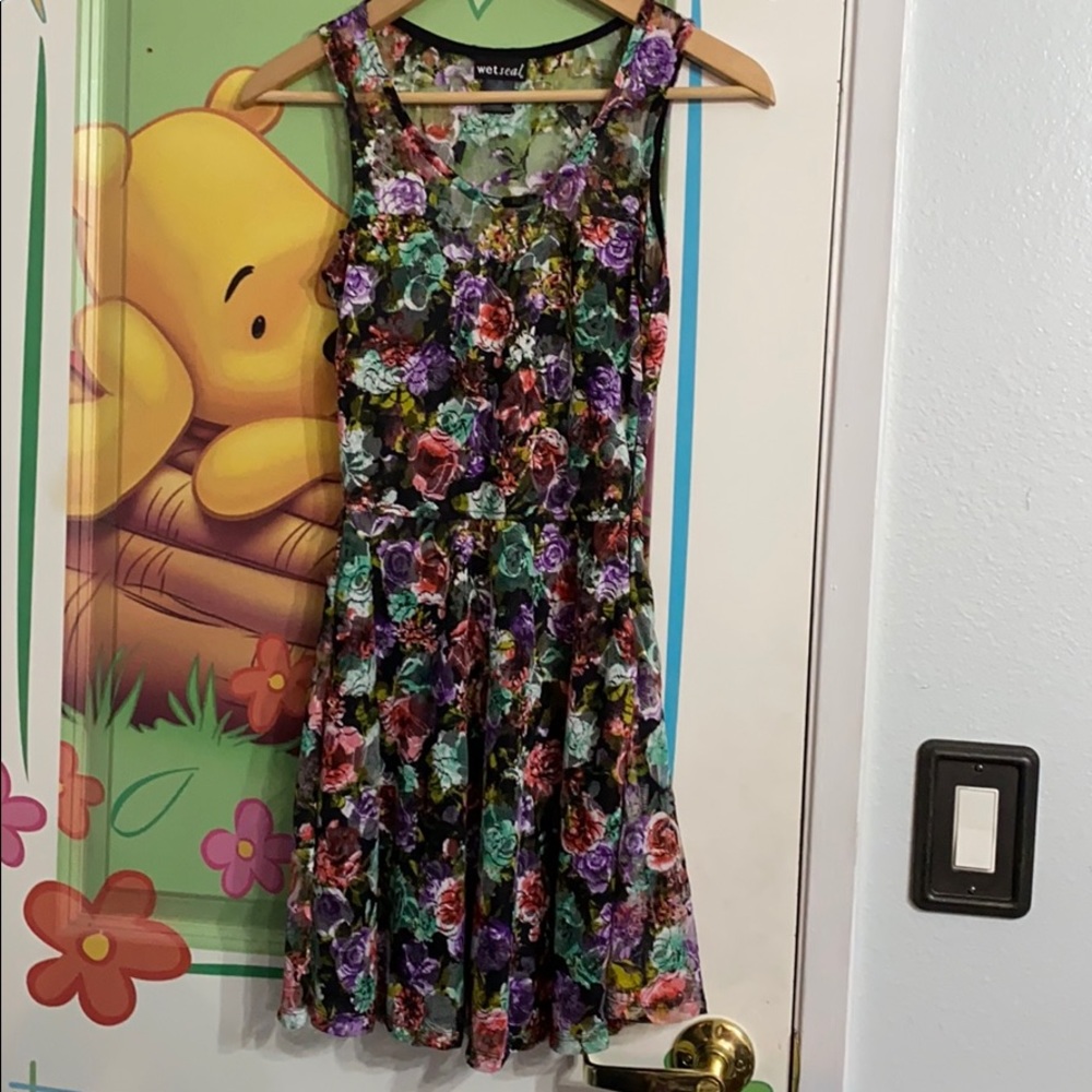 Multi-colored floral black dress